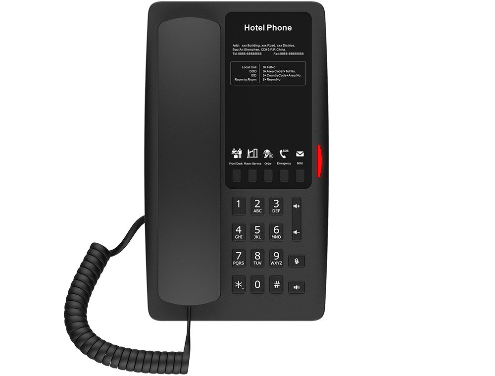 FANVIL, H4 Hotel IP Phone, Black, Cost-effective hotel IP phone, HD voice, 0/100Mbps Ethernet, and PoE, 5 programmable soft keys FANVIL, H4 Hotel IP Phone, Black, Cost-effective hotel IP phone, HD voice, 0/100Mbps Ethernet, and PoE, 5 programmable soft keys